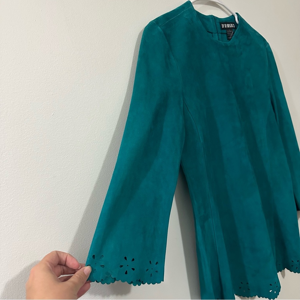 In Transit 2 Womens 100% Leather Crew Neck Quarter Sleeve Blouse Top Teal Size M - Picture 4 of 8